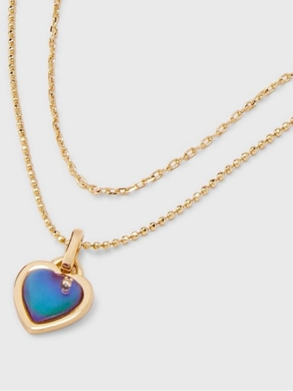 NWT Bella Uno Bellissima Layered 14K Gold-dipped Necklace w/ Mood Heart Pendant